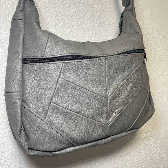 Gray Leather Shoulder Crossbody Bag Made in Mexico 14"x10" - Picture 3 of 10